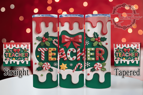 3D Merry Christmas Teacher Tumbler: Festive Digital Design Assets