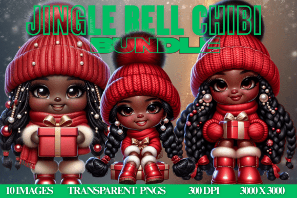 Black Girl Christmas Gift Chibi Bundle: Joyful Holiday Design Assets