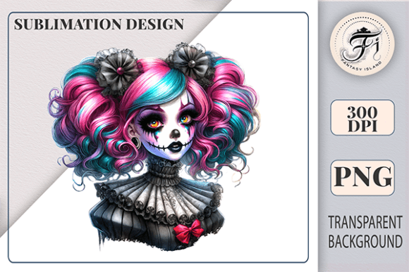 Bring Your Creative Ideas to Life with Gothic Halloween Clown Girl Clipart