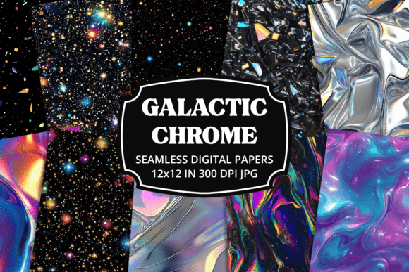 Galactic Chrome Glitter Textures: A Digital Paper Pack for Futuristic Design