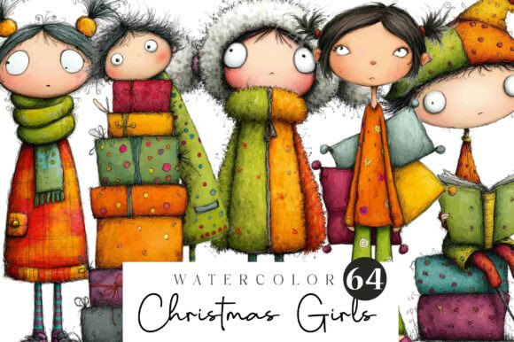 Quirky Christmas Girls Clipart for Festive Designs