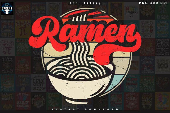Retro Vintage Japanese Ramen Bowl: A Bold Design Asset