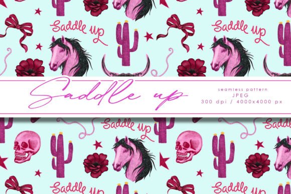 Saddle Up Cowgirl Seamless Pattern: Western Design Asset