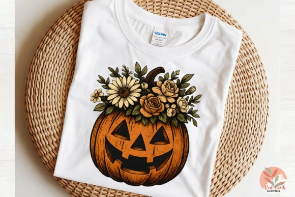 Trendy Grunge Floral Pumpkin Vintage Png