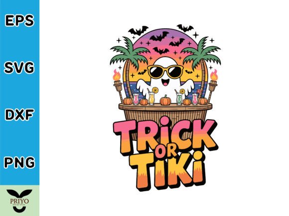 Trick or Tiki: A Haunted Tropical Halloween T-Shirt Design