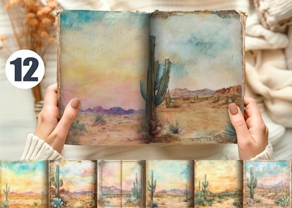 Warm & Scenic Scrapbook Background: Watercolor Desert Junk Journal