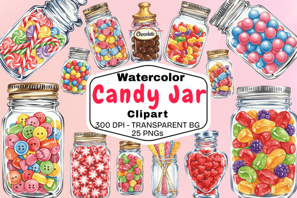 Watercolor Candy Jar Clipart: A Sweet Design Asset