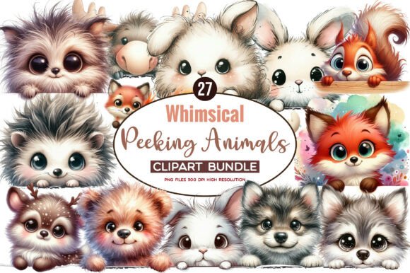 Whimsical Peeking Animals Clipart Bundle: 27 Designs for Creative Projects